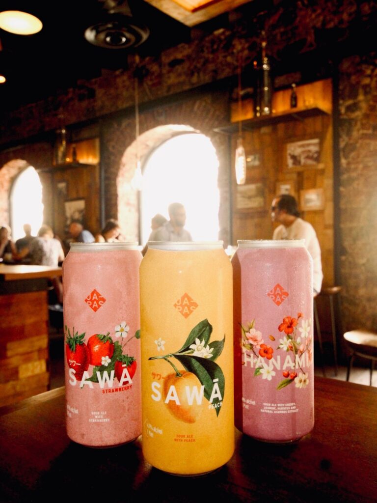 Craft beer cans on the bar at Taphus Beer House, St. Thomas